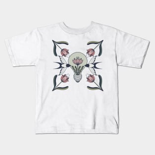 Folk art swallows light bulb and flower tile Kids T-Shirt